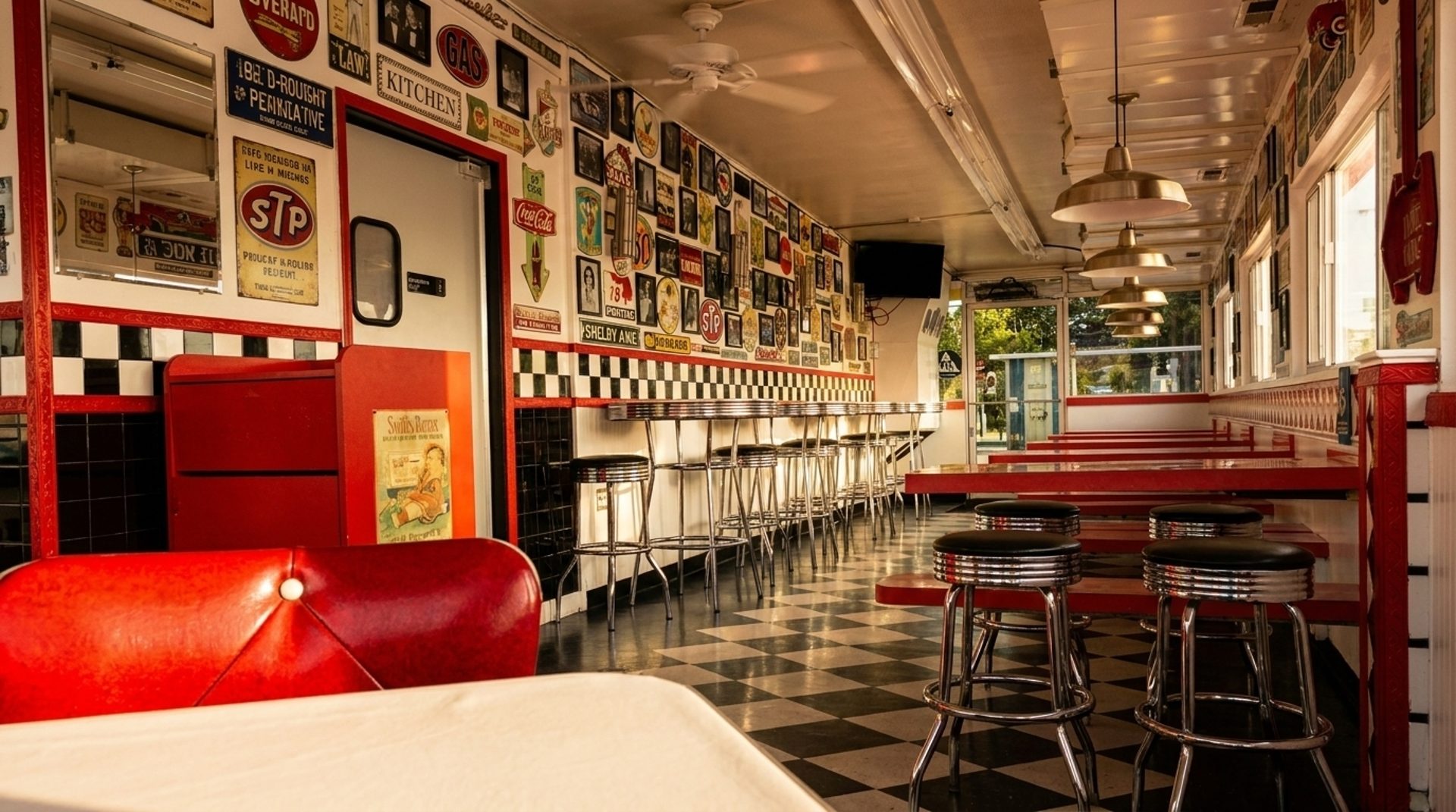 Red Booths, Checkered Floors